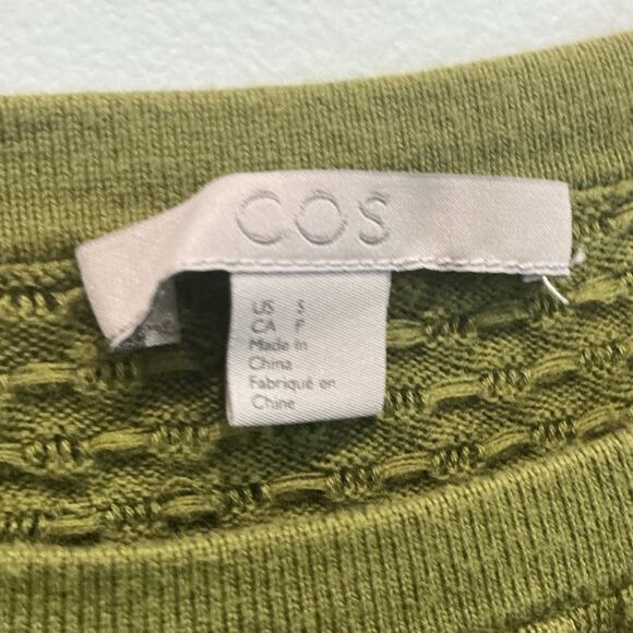 COS Women Waffle Knit Top Size Small Forest Green Textured Fall BOHO Cotton READ - Picture 2 of 8